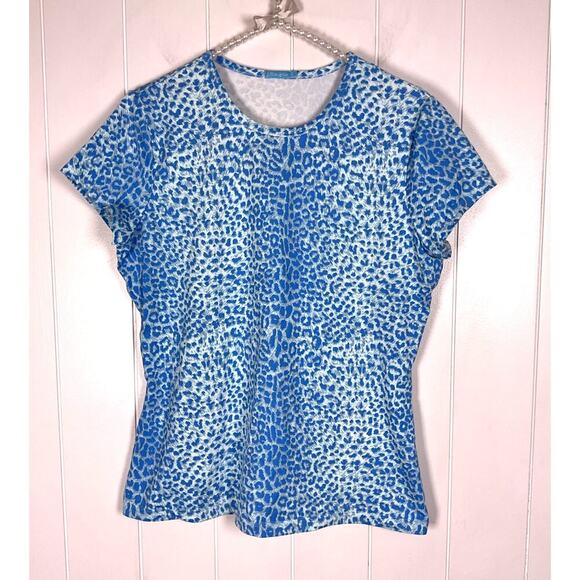 J McLaughlin 2 for 1 Blue/White Printed Nylon Blend Great Stretch Shirts SZ L - Picture 1 of 7